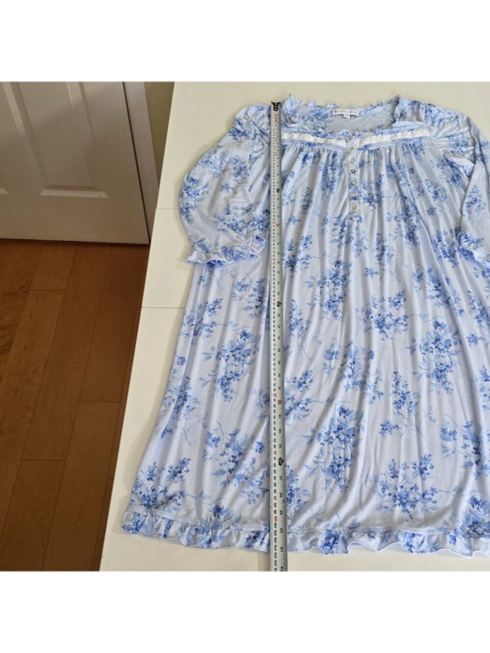 Eileen West Modal Nightgown M Blue Floral Lace Trim Ruffle Sleepwear Trad Wife - Picture 7 of 15